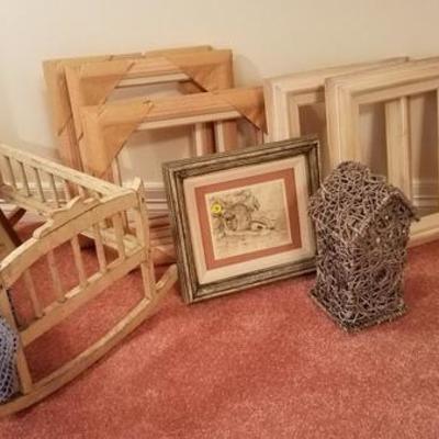 Antique Cradle and Wood Frames
