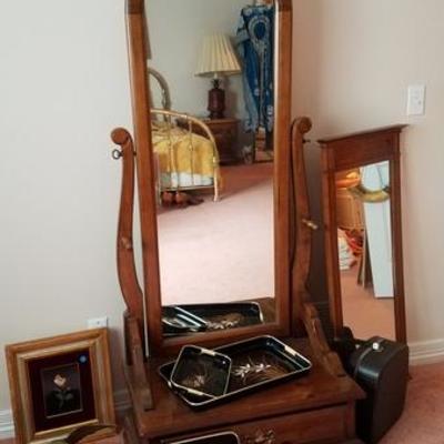 Wood and Mirror Hall Tree with Storage Drawer