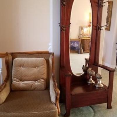 Wood and Mirror Hall Stand and Chair
