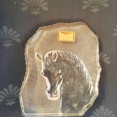 Etched Glass Horse Weight
