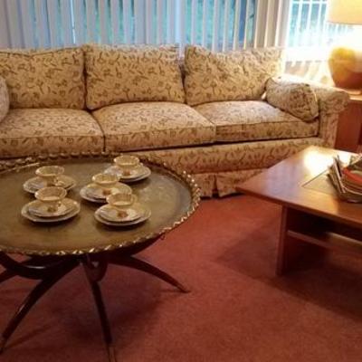 Like new couch and Asian Brass/Wood Coffee Table