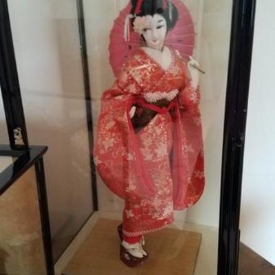 Asian Doll in Framed Glass Display