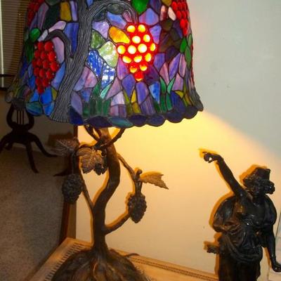Stained Glass Large Table Lamp. note; detailed base.