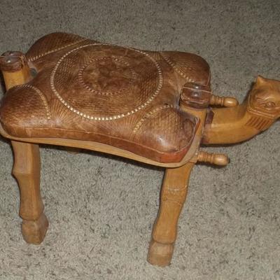 Interesting Camel Stool with Leather Seat