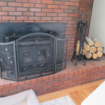 Fireplace Screen, Tools & Wood Rack