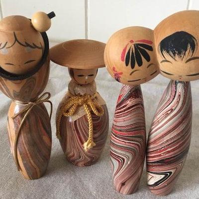 MMM007 Three Japanese Wooden Kokeshi Dolls