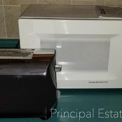 GE microwave and chrome / black toaster