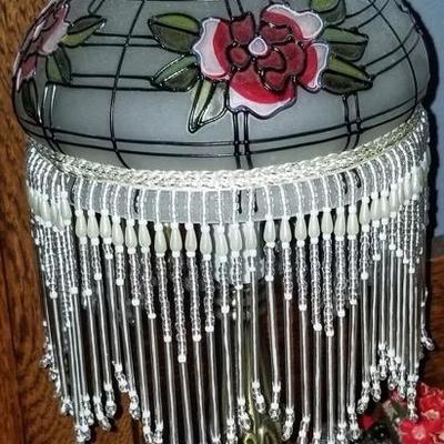 Victorian style glass globe fringed/beaded table lamp