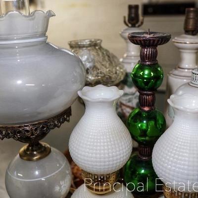 Vintage milk glass lamps / table lamps / tole lamps / Gone with the Wind style lamps