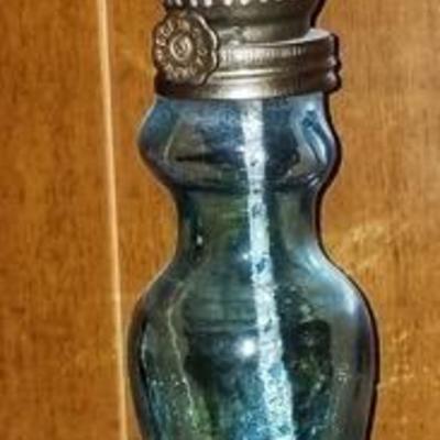 Vintage blue glass oil lamp