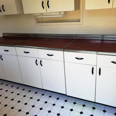 Original to home when built in 1947. Vintage metal kitchen floor and wall cabinets and counter. ALL FOR SALE !