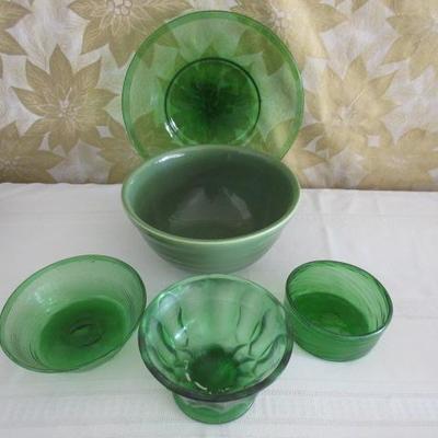 Vintage colored glassware, this set presented in green