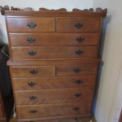 Mid-century solid maple wood tall chest of drawers / bureau
