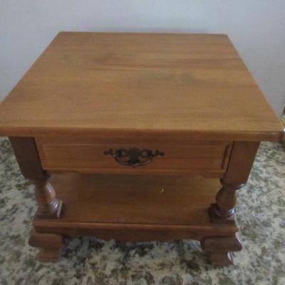 Vintage solid wood matching end tables, mid-century