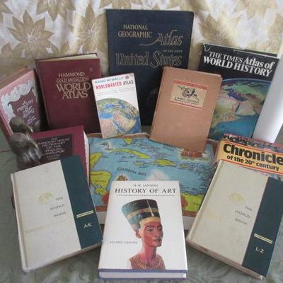 Collection of world atlas and encyclopedia books