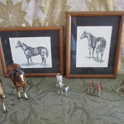Horse collector's delight, model horses and beautiful lithograph prints of horses framed