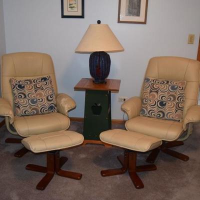 Accent Chairs with Ottomans, Side Table & Table Lamp
