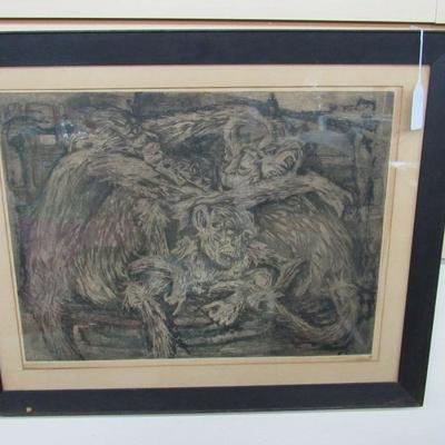 Jerry Meatyard Etching, Family of Chimps