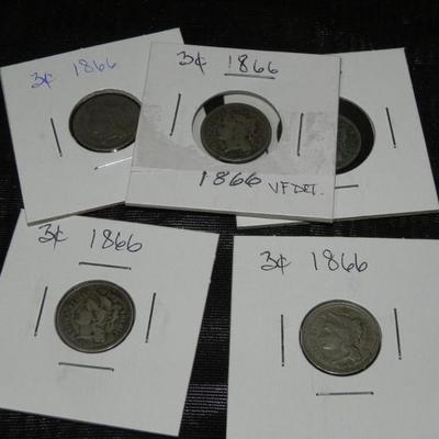 Minted from 1865-1889 US 3 Cent Nickel Pieces