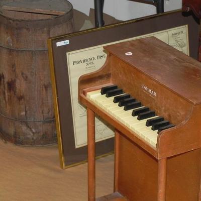 Antique Jay Mar Toy Piano, Antique Wood Barrel