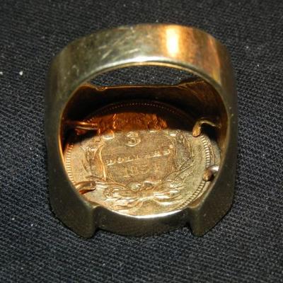 1854 US $3.00 Gold Piece 14k Gold Ring Size 12