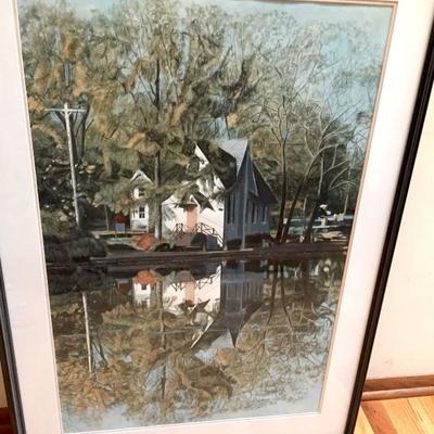 Watercolor "Yardley Library Mirror Reflection" by Nancy Weiser