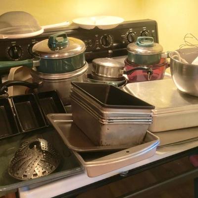 Pots, Pans, Bakeware, Coffee Grinder.