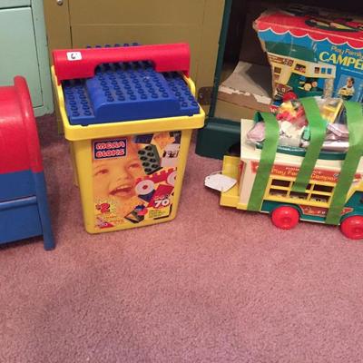 Just Found the Fisher Price Camper with Boat, camper accessories, little people. Looks pretty complete.
Plus found a tub of Mega Blocks...