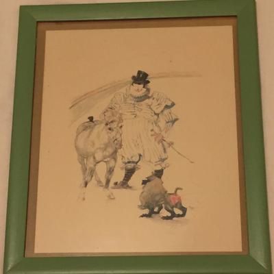 "At the Circus: Trained Pony and Baboon" 1940s Framed Vintage Lithograph, Sketch by Henri de Toulouse-Lautrec