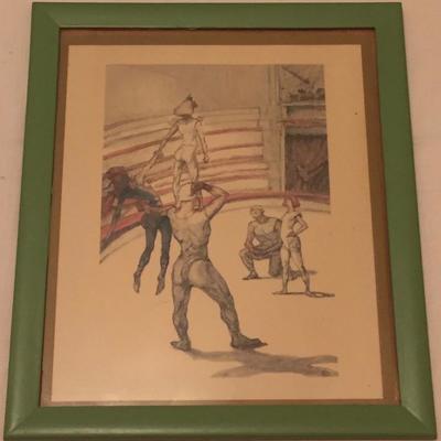 At the Circus "The Acrobats" 1940s Framed Vintage Lithograph, Sketch by Henri de Toulouse-Lautrec