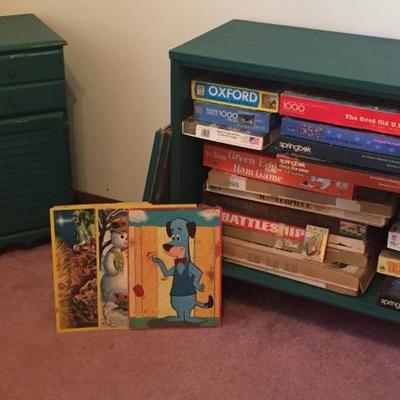 Solid Wood Cabinet with Games and Puzzles