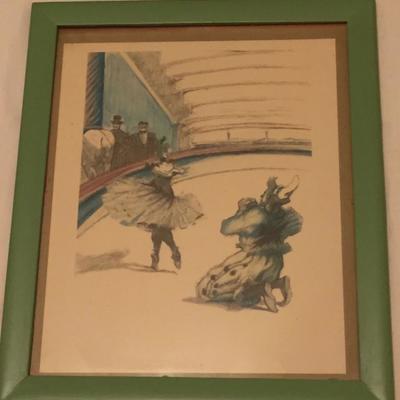 At the Circus "The Lady and the Genie" 1940s Framed Vintage Lithograph, Sketch by Henri de Toulouse-Lautrec