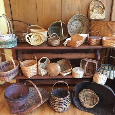 Over 30 baskets, all sizes, many handmade including Longaberger and 
