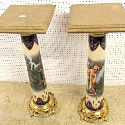  â€” NICE MODEL â€”

PAIR of French Style Porcelain, Bronze, and Marble Pedestals in the manner of Serves

Located Inside â€“ Auction...