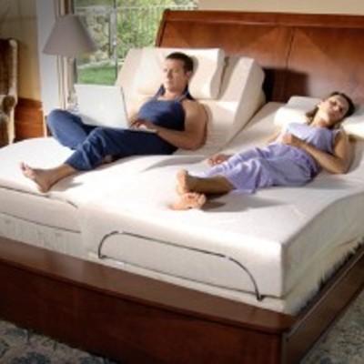 Sorry about the stock photo. Just found out the mattress is a split king Tempur pedic mattress. with remotes for adjusting and massage. 