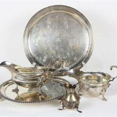 Sterling silver table set, 2 platters, and various dishes