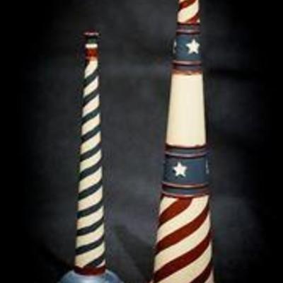 0â€³ x 4â€³ | Folk Art | Metal | Two Patriotic Horns
These two delightful folk art sculptures are patriotic metal horns painted with red...