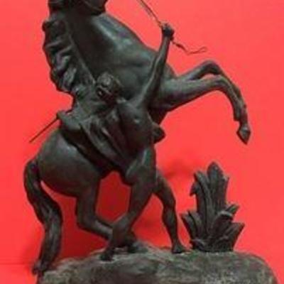 19th Century Statue – Bronze Trojan Breaking Wild Horse