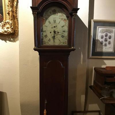 Beautiful Antique 18th century mahogany tall clock (8 ft) with 11.5 inch painted floral dial signed â€œJn. Pickett, Marlboroâ€ (England)...
