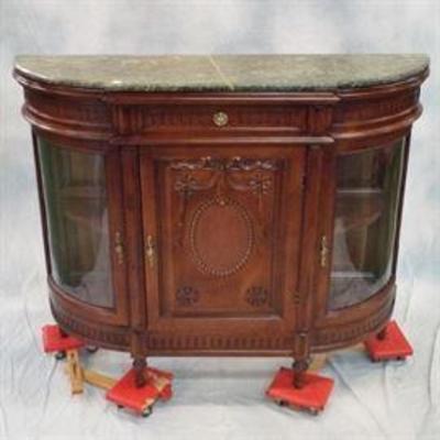 Marble-topped Carved Mahogany Single Door Display Cabinet 59