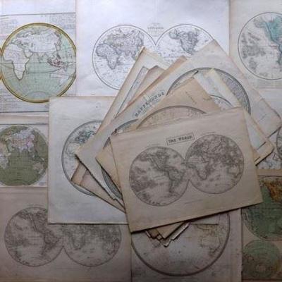 World Hemipsheres C1770-1880 Lot of 21 Maps