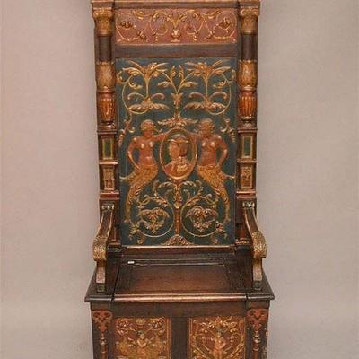 Gorgeous throne accented with various aquatic figures. Stands approximately 6 feet 6 inches tall