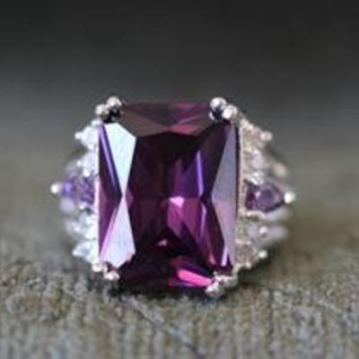 Large amethyst ring with accenting diamonds