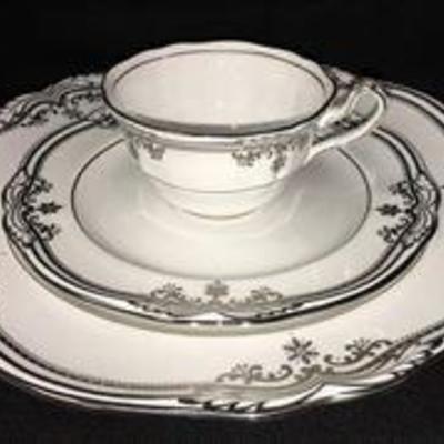 Spode Bone China Dinnerware | Stafford Platinum Pattern | 34 Pieces Total | Marked: Spode. Fine Bone China. Made In England. Y8636....