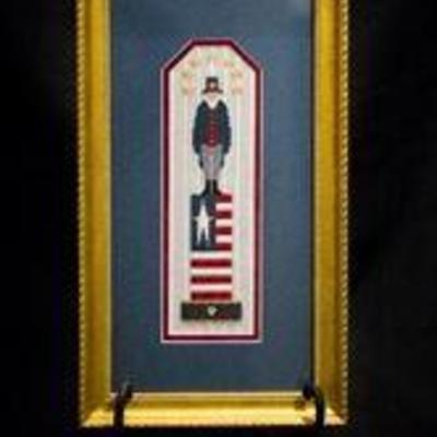 Framed Embroidered Folk Art Portrait of Uncle Sam