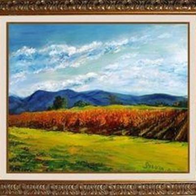 SYLVIA ADLER COUNTRY VINEYARD HAND EMBELLISHED GICLEE ON CANVAS SIGNED AND NUMBERED