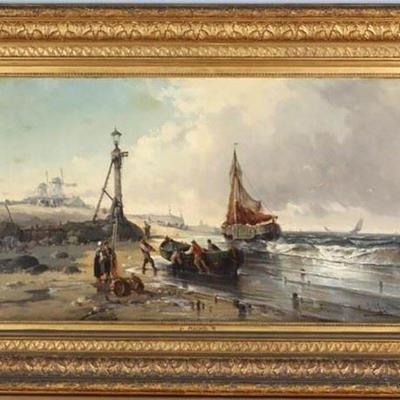 Large 19th Century Marine Coastal Oil Painting by French Artist Jean Mazzella