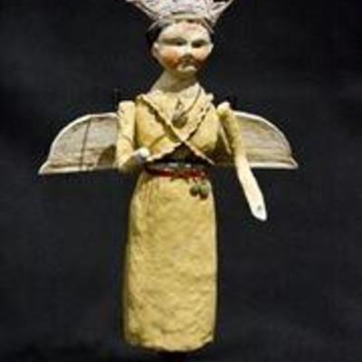 20th Century Wood Carved Debbee Thibault Folk Art Angel Figurine
