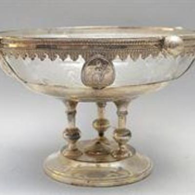 Silver & Frosted Glass Bowl Marked 999. Ht. 5 1/2