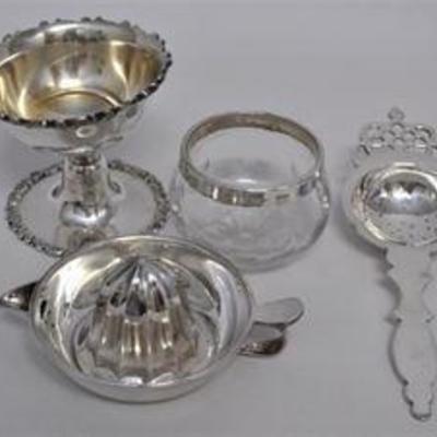 4 Piece Sterling Silver and Silverplate Juicer and Tea Set